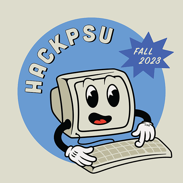 Logo for HackPSU depicting a computer typing its own keyboard.